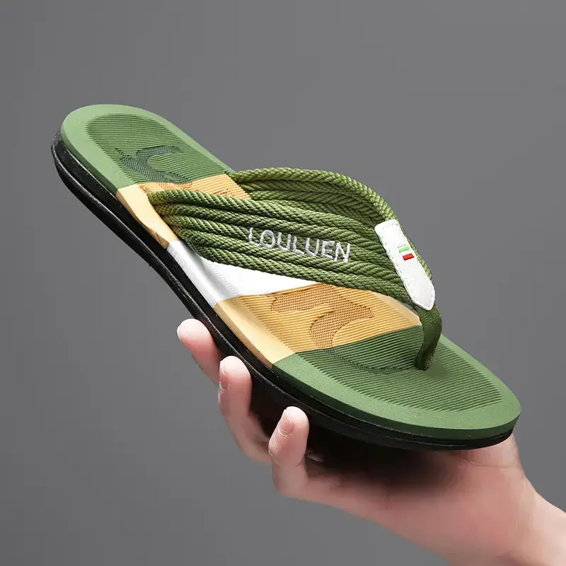 Men's Green Strap Flip Flops Summer Sandals