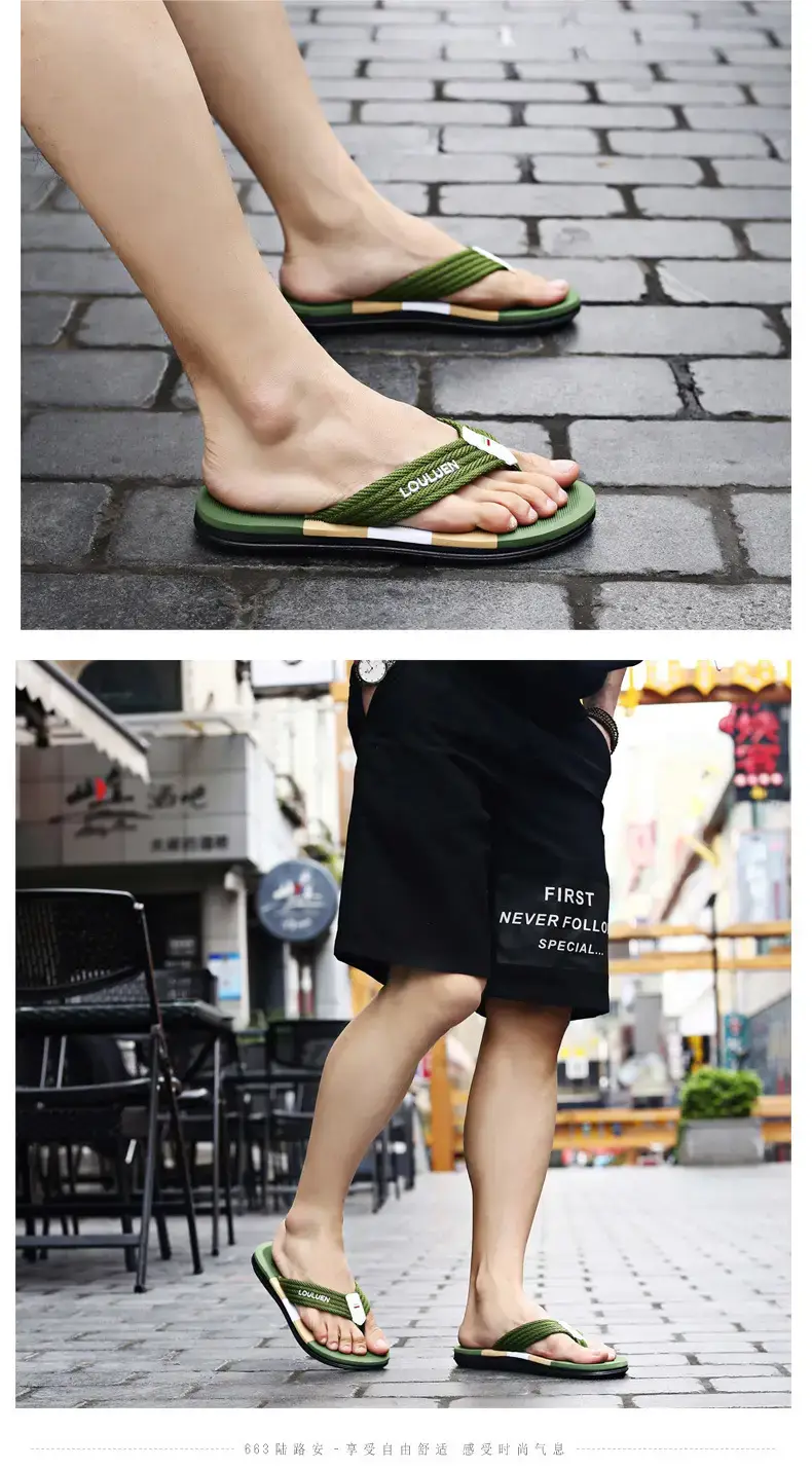 Men's Green Strap Flip Flops Summer Sandals — feature 9