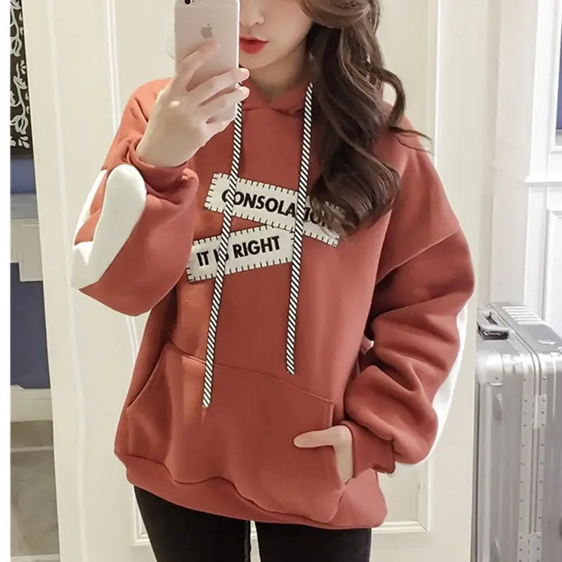 Women's Green Hooded Velvet Sweater Autumn Winter Warm - Image 2