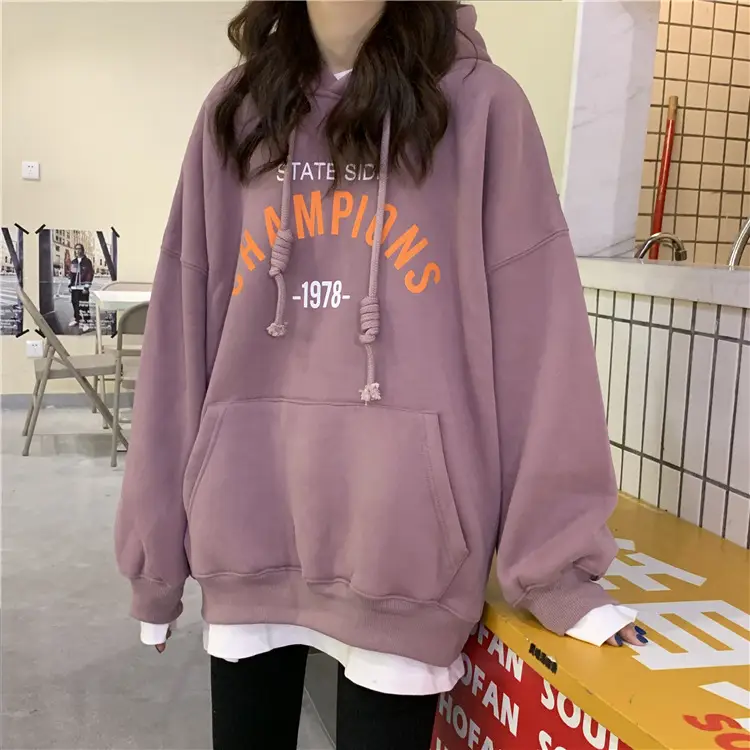 Women 2025 Letter Print Hooded Sweatshirt Navy - Image 3