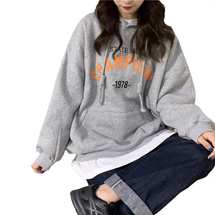 Women 2025 Letter Print Hooded Sweatshirt Navy - Image 6