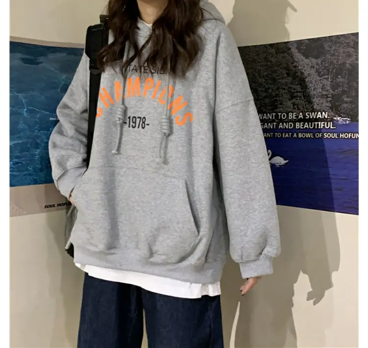 Women 2025 Letter Print Hooded Sweatshirt Navy — feature 5