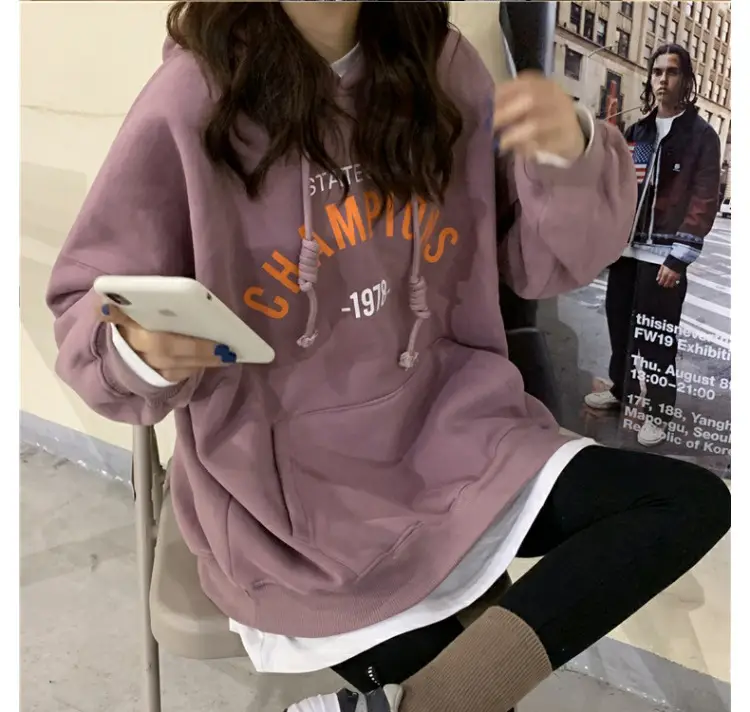 Women 2025 Letter Print Hooded Sweatshirt Navy — feature 7