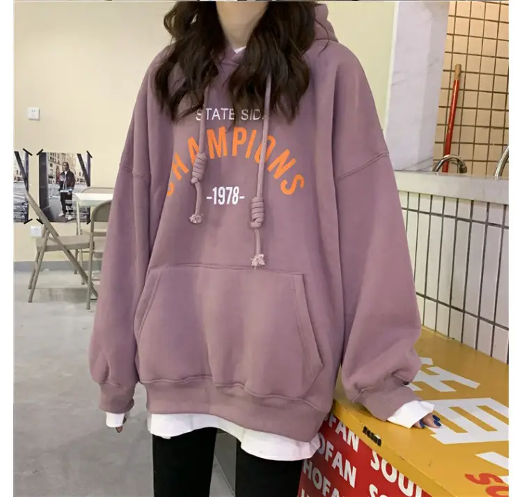 Women 2025 Letter Print Hooded Sweatshirt Navy — feature 8