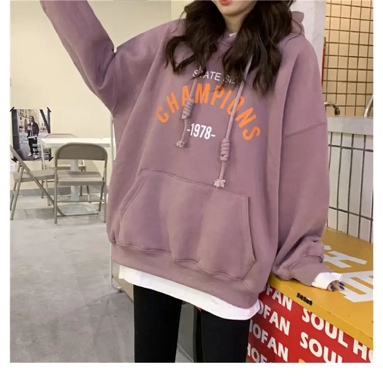 Women 2025 Letter Print Hooded Sweatshirt Navy — feature 9