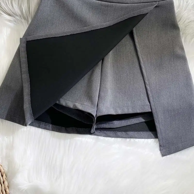 Grey High Waist Slimming Split Skirt Suit - Image 5