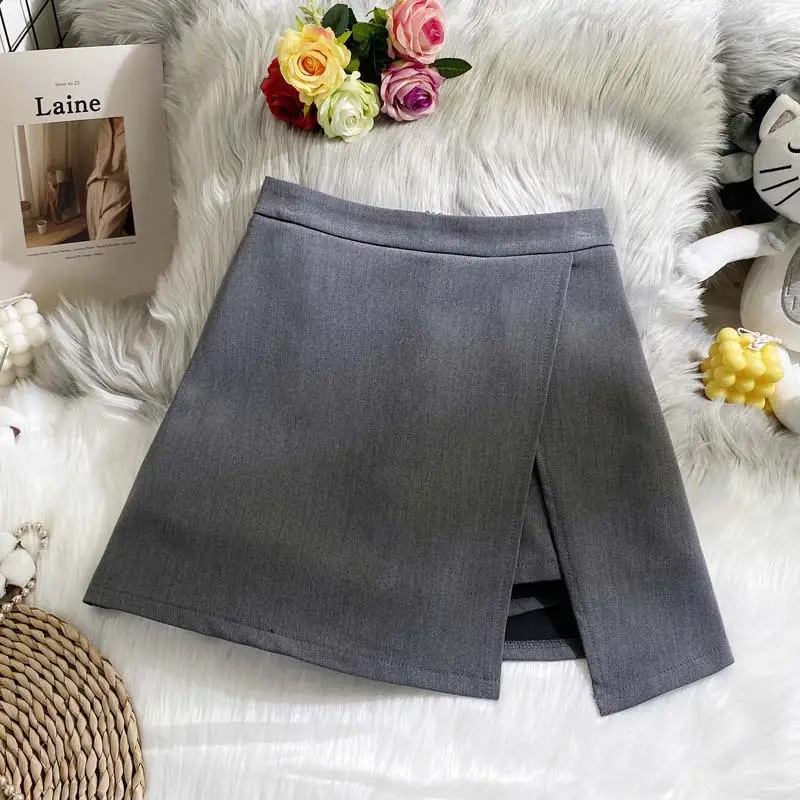 Grey High Waist Slimming Split Skirt Suit - Image 2