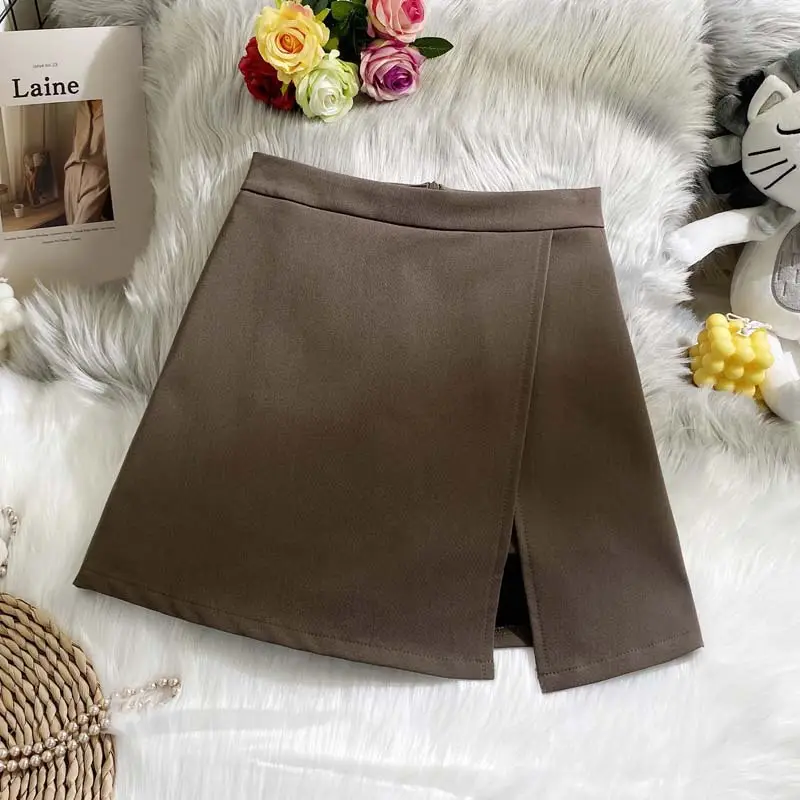 Grey High Waist Slimming Split Skirt Suit - Image 3