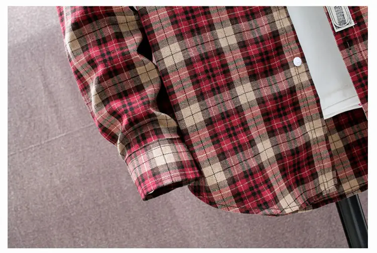 Men's Plaid Long Sleeve Shirt Red Brown Winter Casual Duffian — feature 16