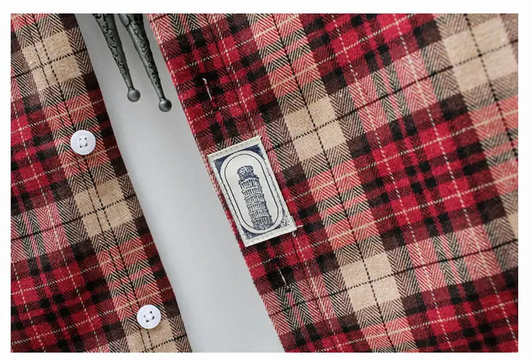 Men's Plaid Long Sleeve Shirt Red Brown Winter Casual Duffian — feature 17