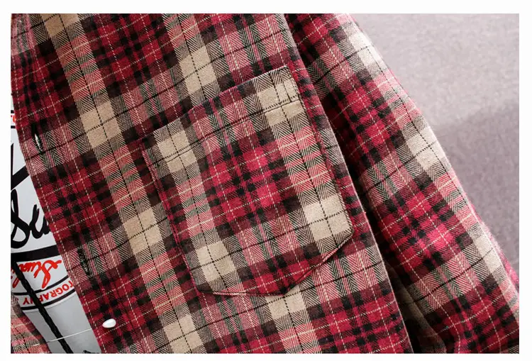 Men's Plaid Long Sleeve Shirt Red Brown Winter Casual Duffian — feature 18