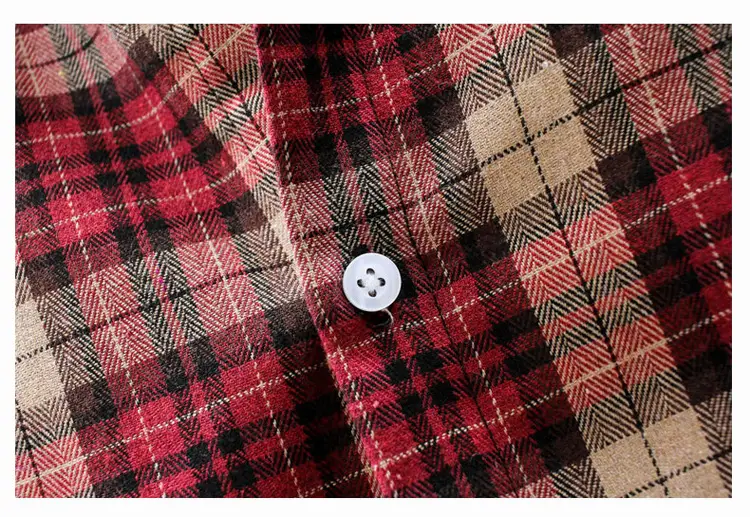 Men's Plaid Long Sleeve Shirt Red Brown Winter Casual Duffian — feature 19