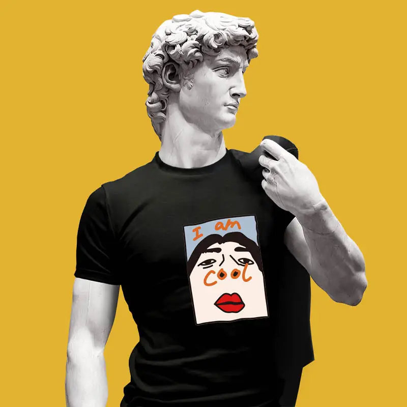 Women Black Cotton T-Shirt Large with Face Print - Image 9