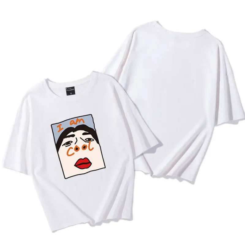 Women Black Cotton T-Shirt Large with Face Print - Image 11