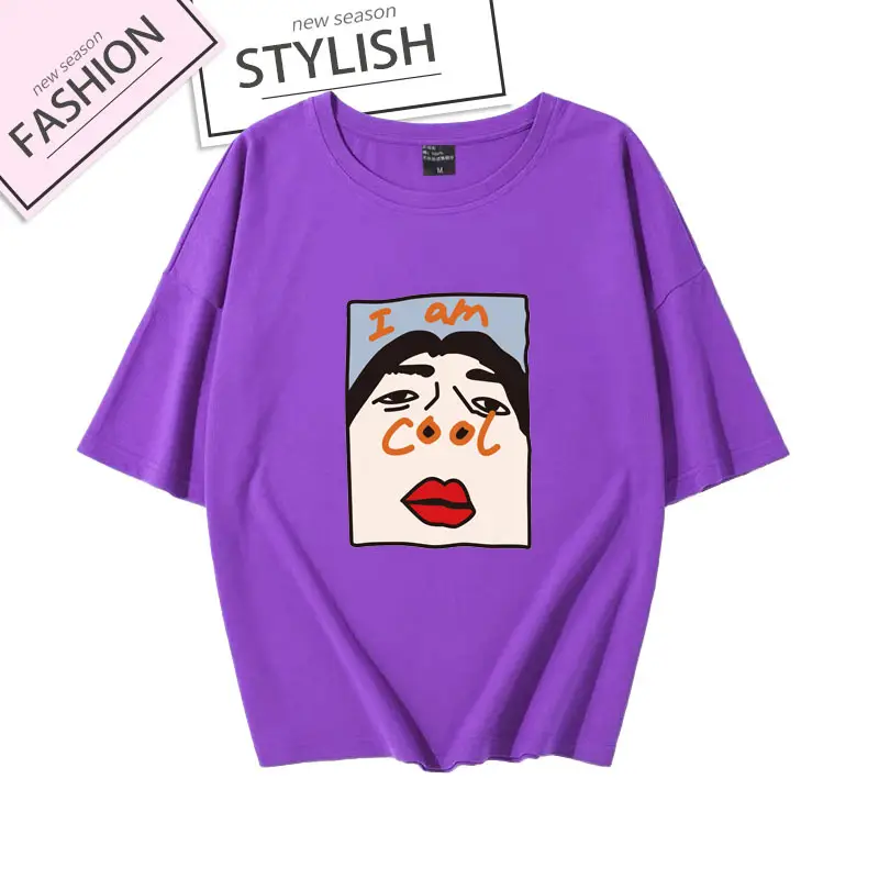 Women Black Cotton T-Shirt Large with Face Print - Image 2