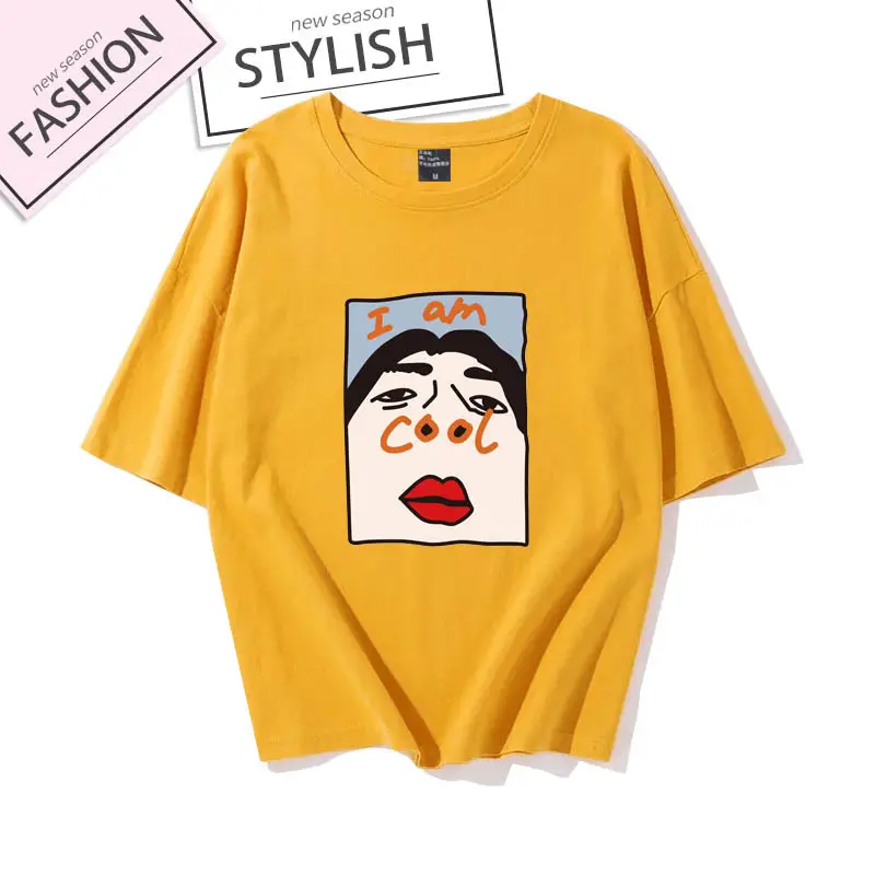 Women Black Cotton T-Shirt Large with Face Print - Image 3