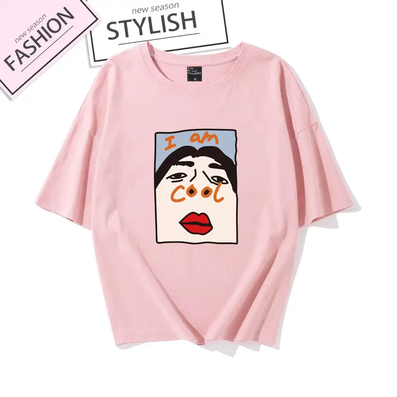 Women Black Cotton T-Shirt Large with Face Print - Image 4