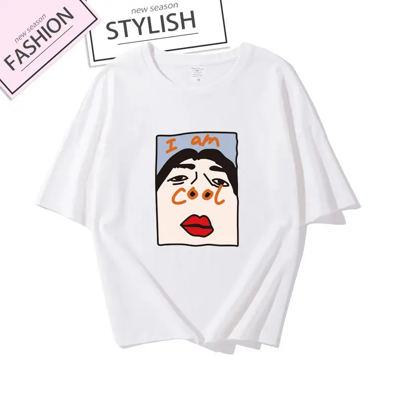 Women Black Cotton T-Shirt Large with Face Print - Image 5