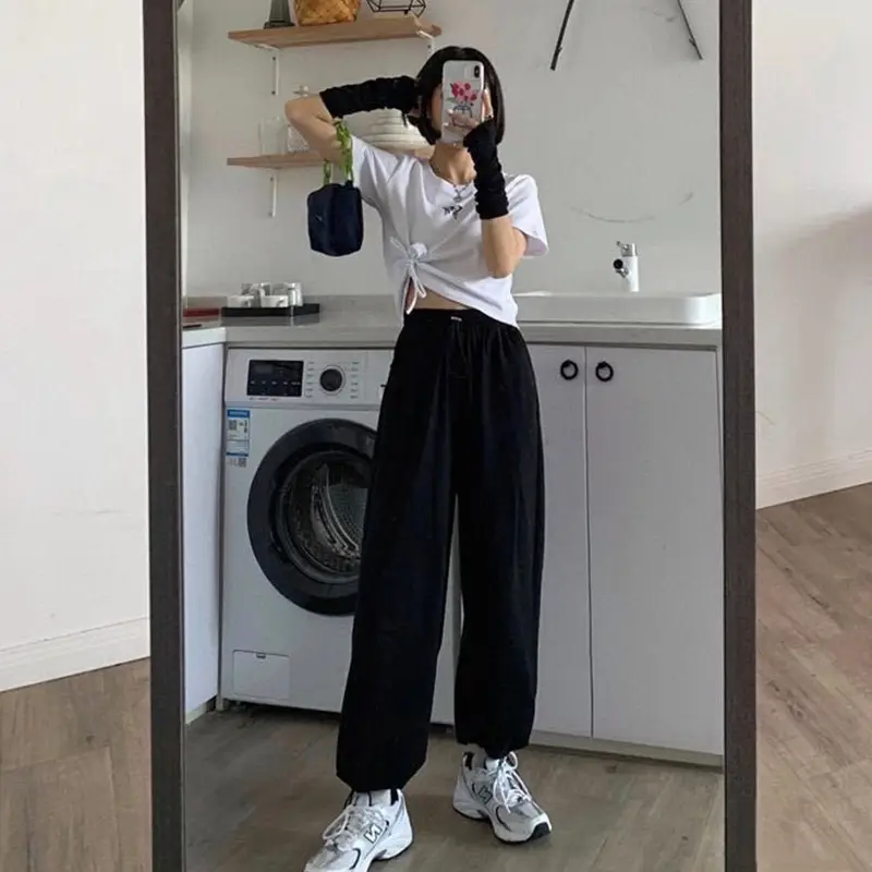 Women's Blue High-Waisted Loose Leg Pants Casual Jogger Set - Image 3