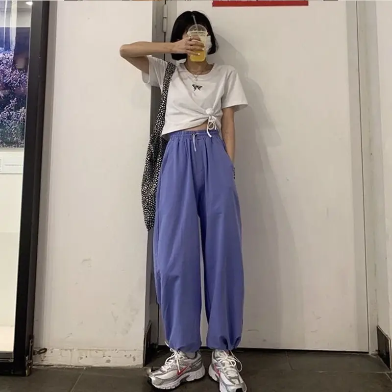 Women's Blue High-Waisted Loose Leg Pants Casual Jogger Set - Image 4