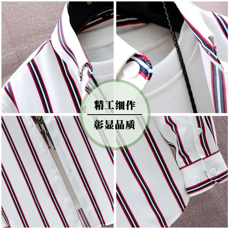 Men Striped Long Sleeve Shirt Slim Fit Korean Style - Image 9