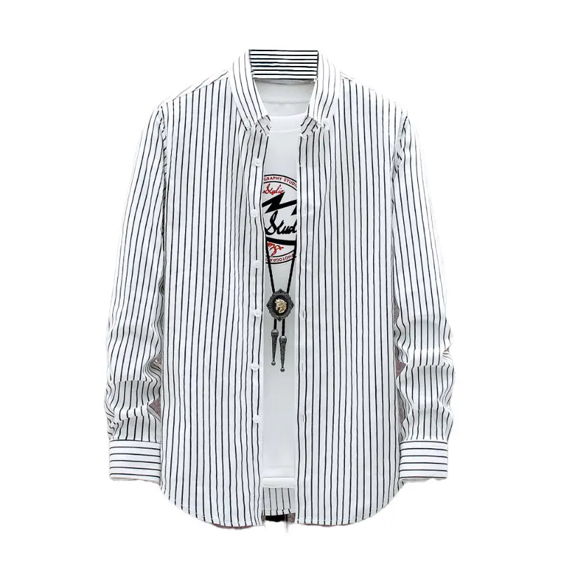 Men Striped Long Sleeve Shirt Slim Fit Korean Style - Image 11