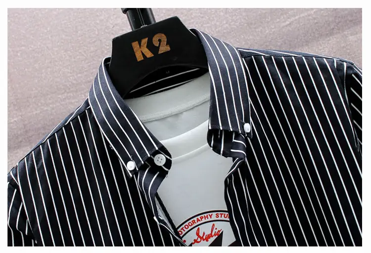 Men Striped Long Sleeve Shirt Slim Fit Korean Style — feature 22
