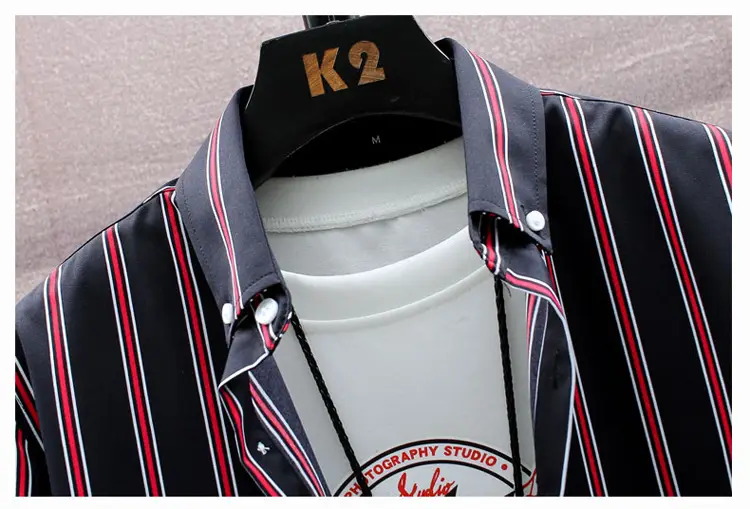 Men Striped Long Sleeve Shirt Slim Fit Korean Style — feature 23