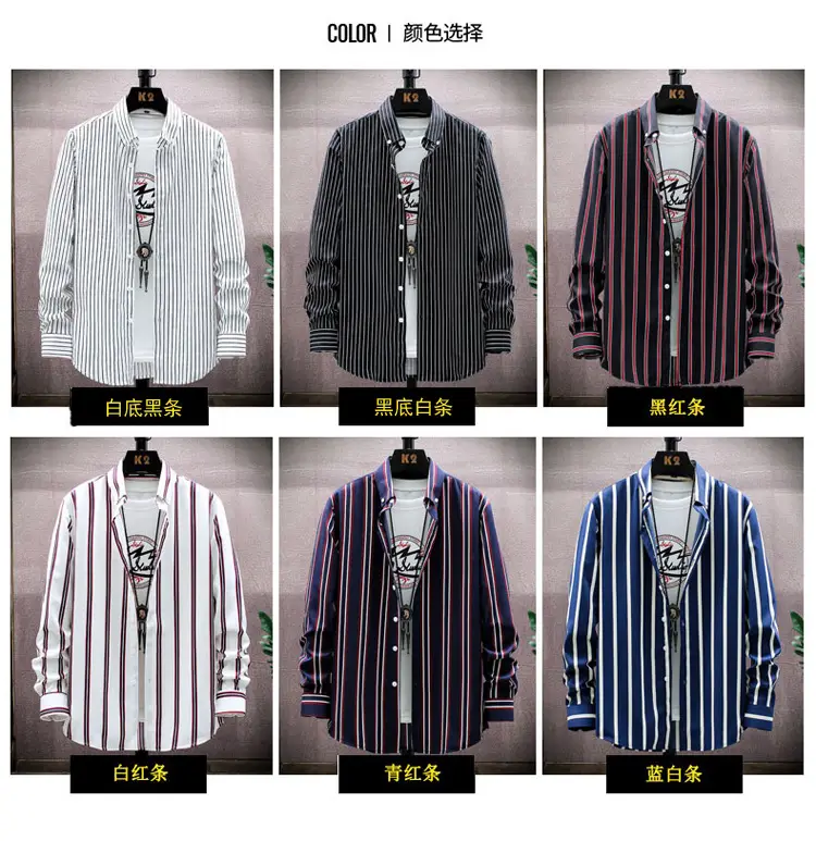 Men Striped Long Sleeve Shirt Slim Fit Korean Style — feature 8