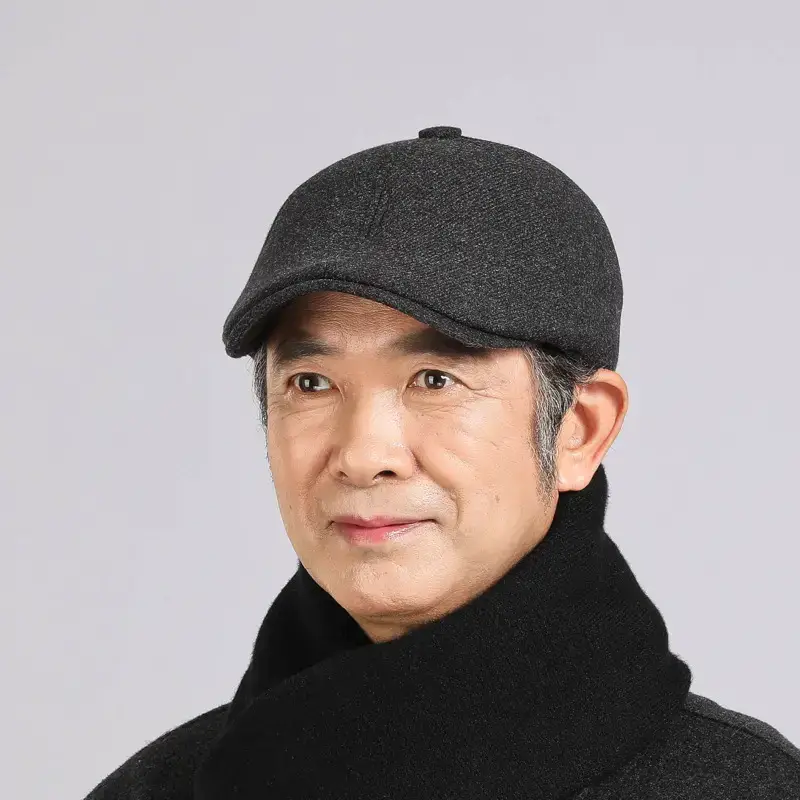 Middle-aged Men Warm Black Cap Hat Winter Ear Protection
