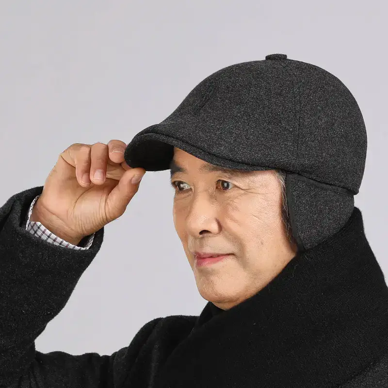 Middle-aged Men Warm Black Cap Hat Winter Ear Protection