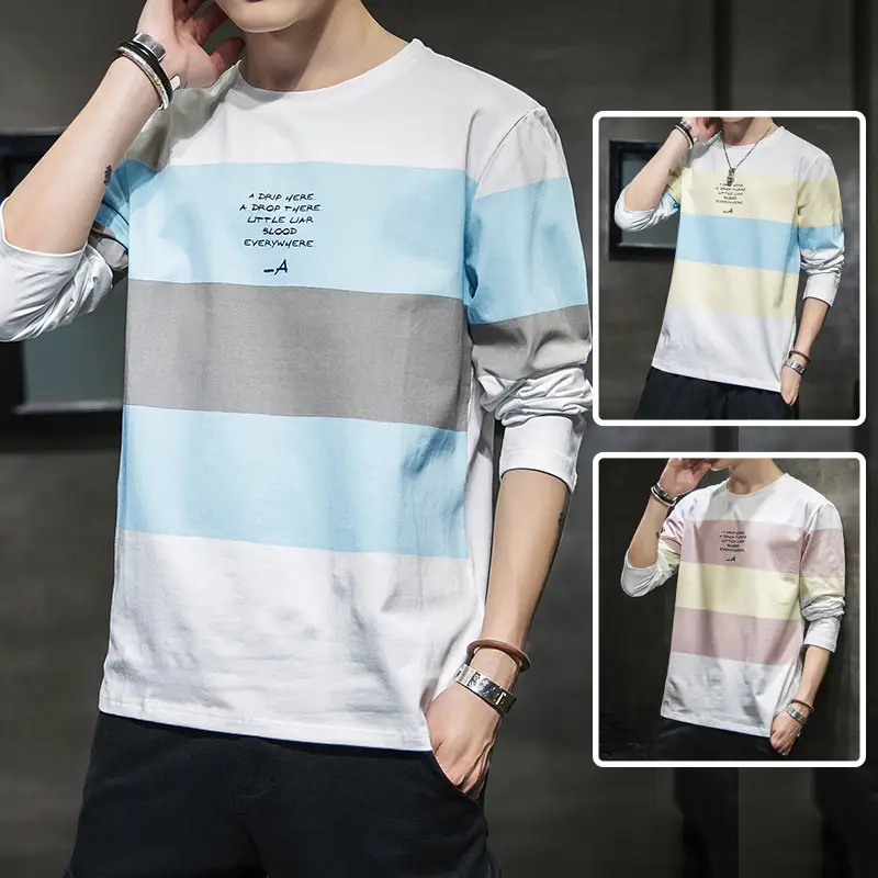 MM Autumn Men Long Sleeve T-Shirt Pink Yellow Striped - Image 5