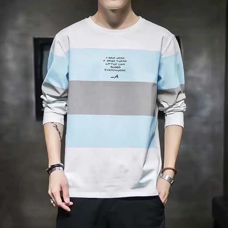MM Autumn Men Long Sleeve T-Shirt Pink Yellow Striped - Image 6