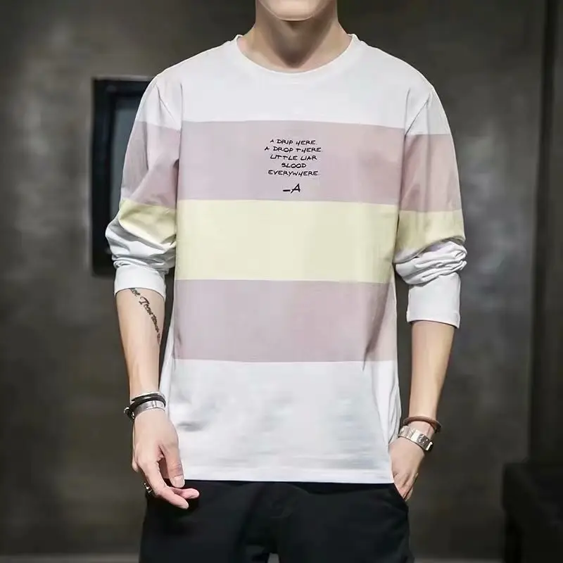 MM Autumn Men Long Sleeve T-Shirt Pink Yellow Striped - Image 7