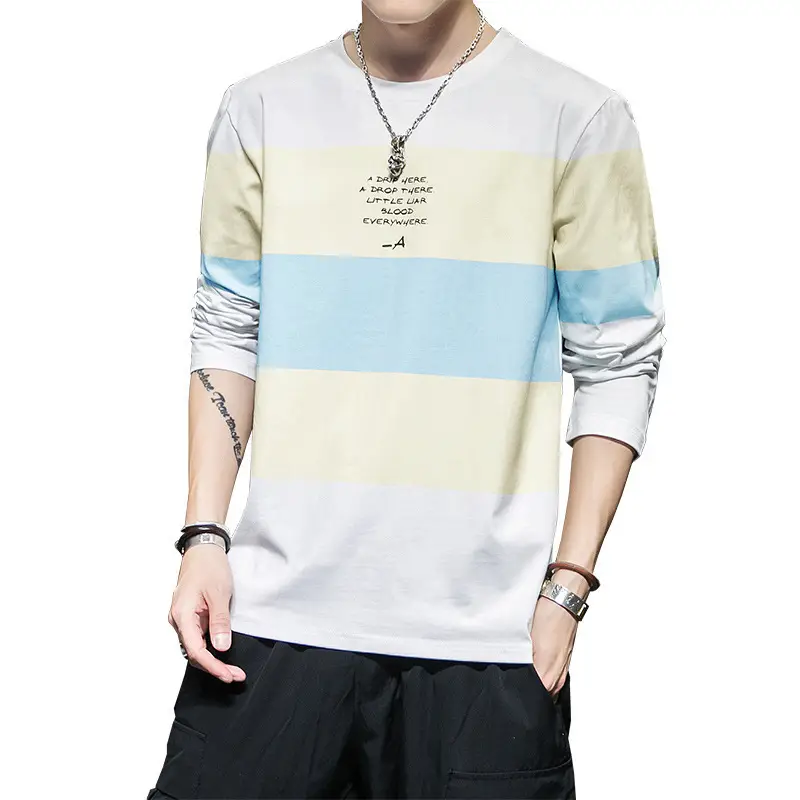 MM Autumn Men Long Sleeve T-Shirt Pink Yellow Striped - Image 8
