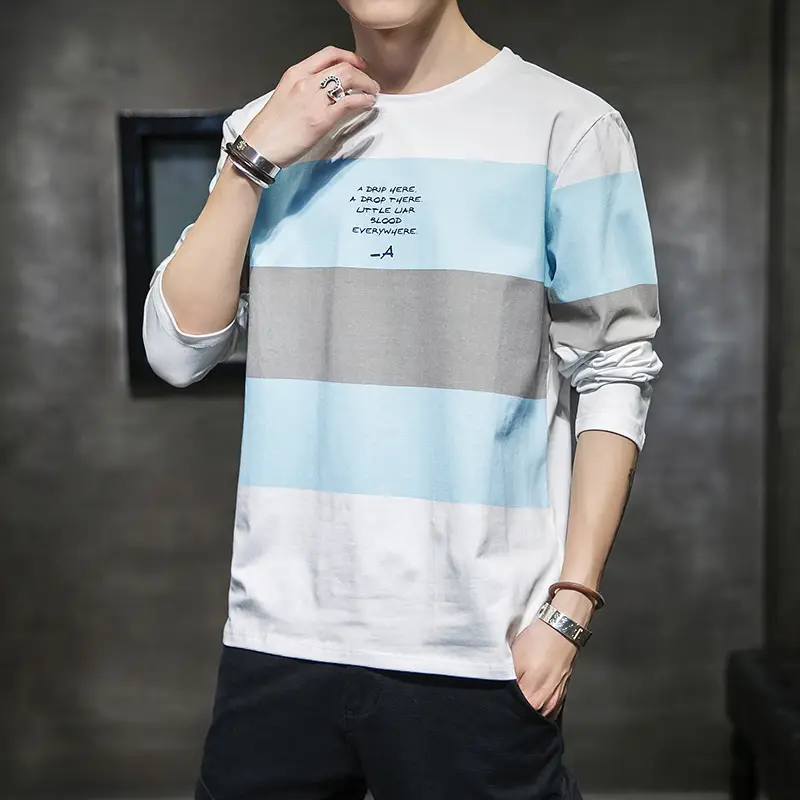 MM Autumn Men Long Sleeve T-Shirt Pink Yellow Striped - Image 3