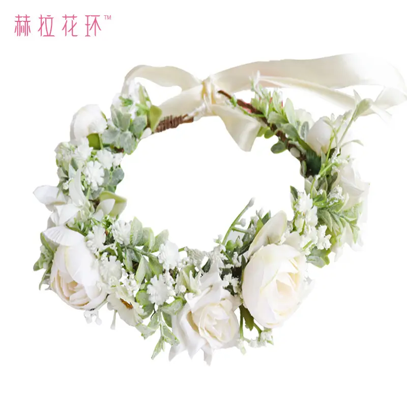 Korean Gypsophila Flower Crown for Bride & Camellia Bud Garland - Image 6