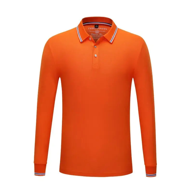 Men Yellow Cotton Polo T-Shirt Long Sleeve - Image 6