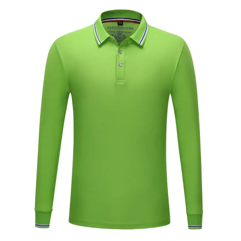 Men Yellow Cotton Polo T-Shirt Long Sleeve - Image 7