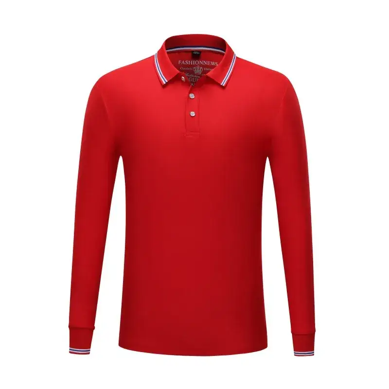 Men Yellow Cotton Polo T-Shirt Long Sleeve - Image 2