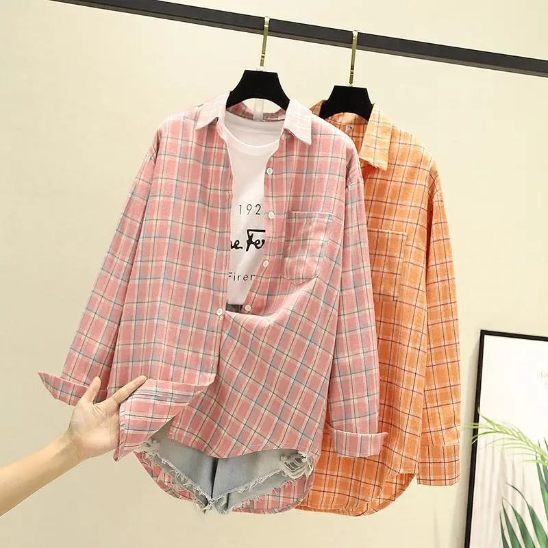Women Plaid K-Style Shirt Summer 2024 Loose Brushed - Image 12