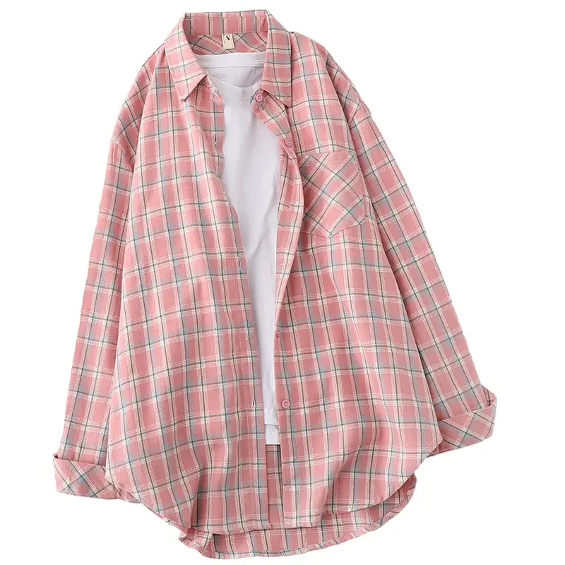 Women Plaid K-Style Shirt Summer 2024 Loose Brushed - Image 13