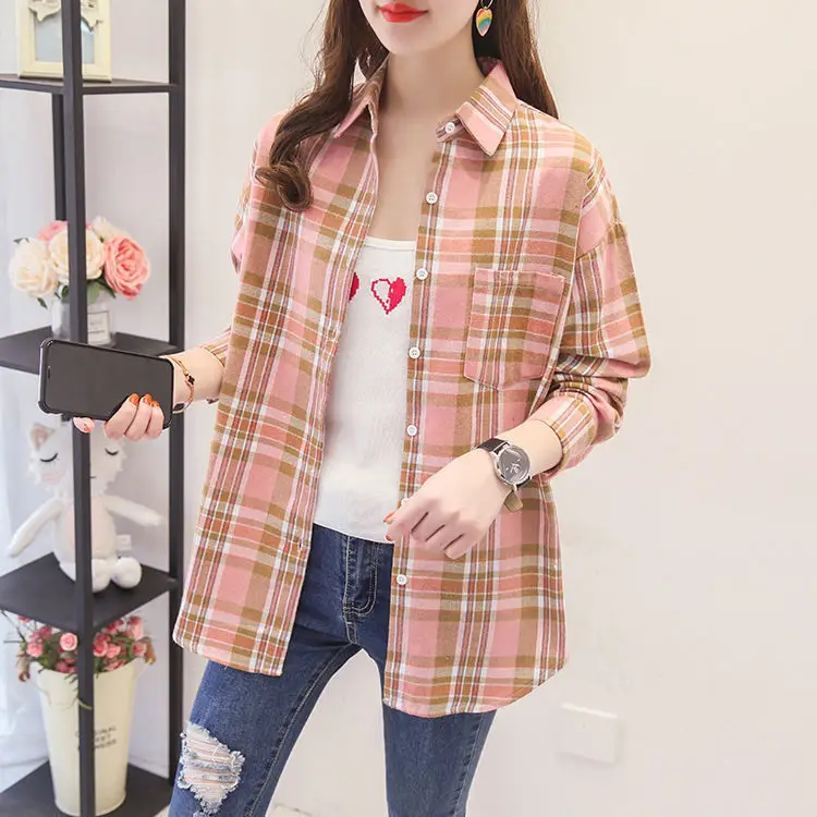 Women Plaid K-Style Shirt Summer 2024 Loose Brushed — feature 10