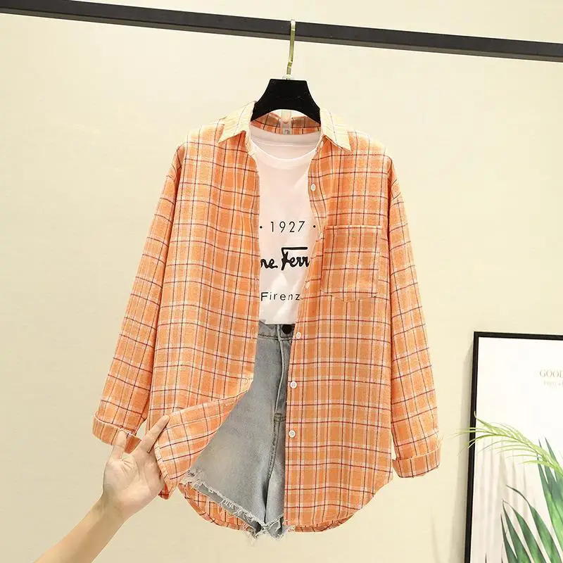 Women Plaid K-Style Shirt Summer 2024 Loose Brushed — feature 22