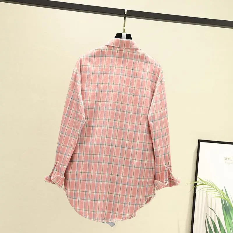 Women Plaid K-Style Shirt Summer 2024 Loose Brushed — feature 23