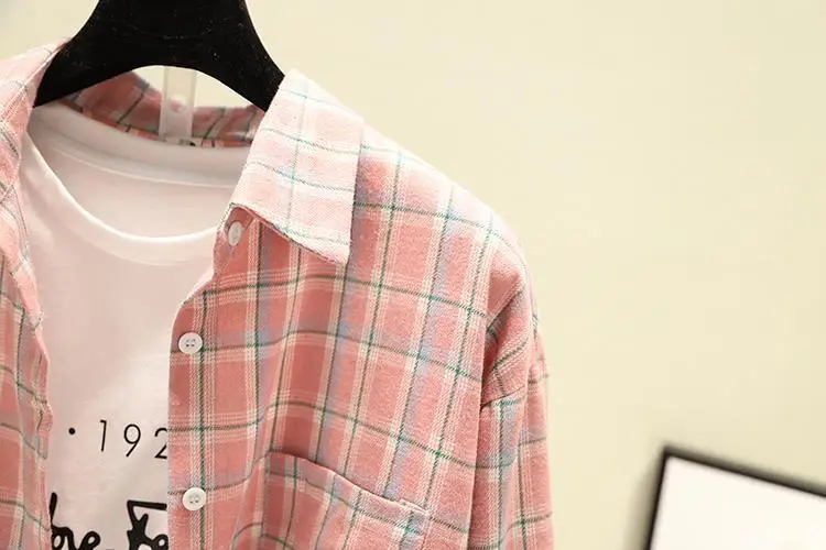 Women Plaid K-Style Shirt Summer 2024 Loose Brushed — feature 25