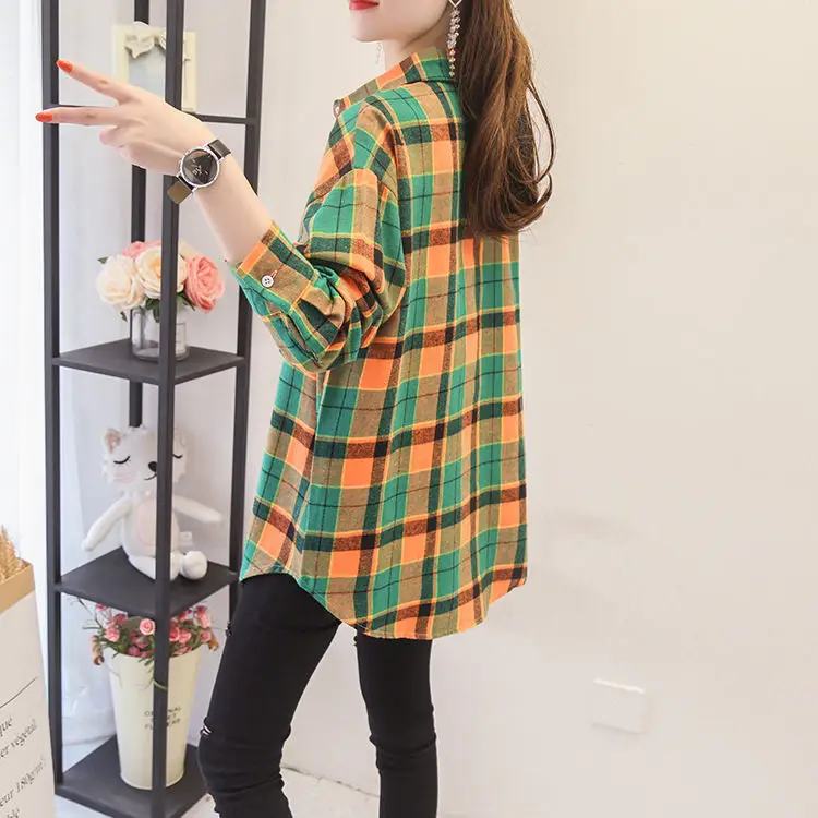 Women Plaid K-Style Shirt Summer 2024 Loose Brushed — feature 7
