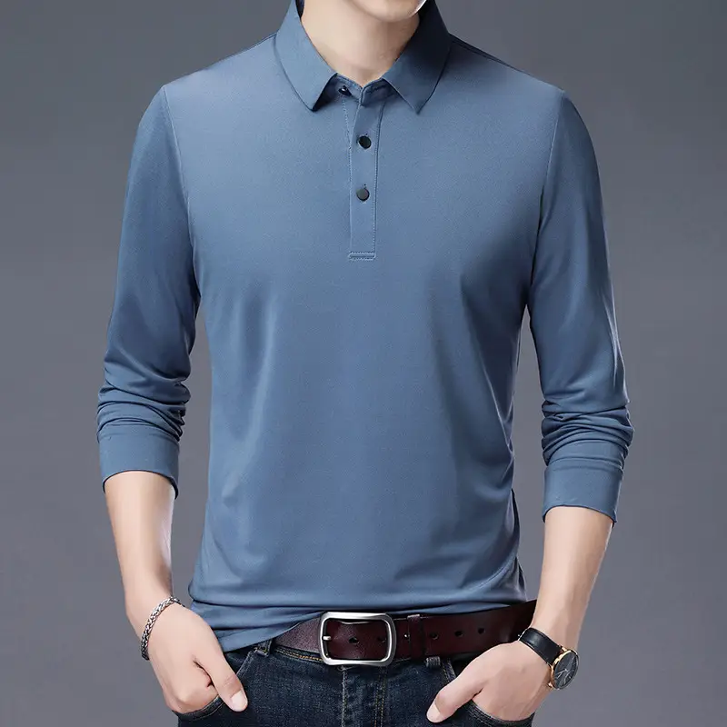Men Blue Polo Long Sleeve T-Shirt Large - Image 10
