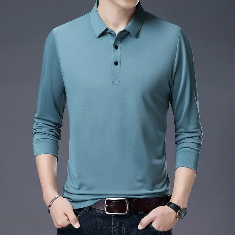 Men Blue Polo Long Sleeve T-Shirt Large - Image 11