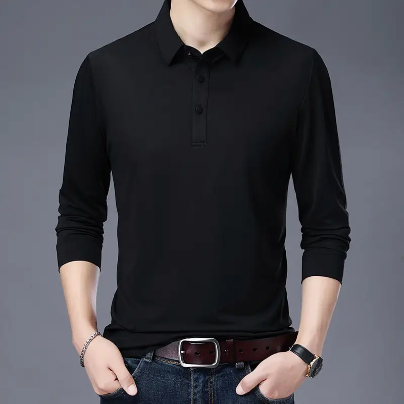 Men Blue Polo Long Sleeve T-Shirt Large - Image 3